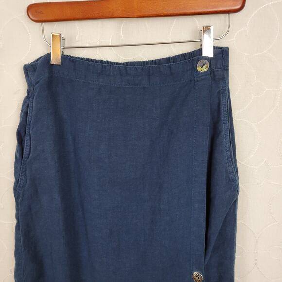 Click Color‎ Me Cotton Linen Wrap Skirt S Navy Blue Pockets Lagenlook Straight - Picture 7 of 10